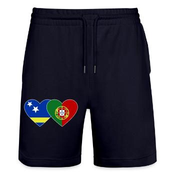 Curaçao_Portugal_Flagge_Herz - Stanley/Stella Unisex Bio Joggingshorts Trainer  - Dark navy - Vorne - Nik (191cm) & Marisol (170cm)