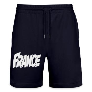 Frankreich, France Bold Comic Typography - Stanley/Stella Unisex Bio Joggingshorts Trainer  - Dark navy - Vorne - Nik (191cm) & Marisol (170cm)