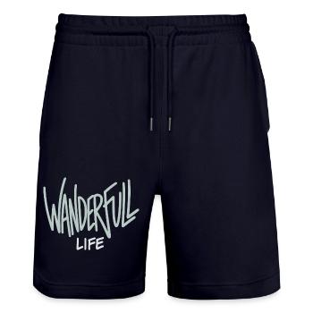 Wanderfull Life - Wortspiel Wandern - Stanley/Stella Unisex Bio Joggingshorts Trainer  - Dark navy - Vorne - Nik (191cm) & Marisol (170cm)