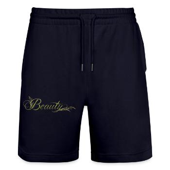 Beauté Lettres, Design de la nature - Short de jogging bio TRAINER Stanley/Stella unisexe - marine foncé - Devant - Nik (191cm) & Marisol (170cm)