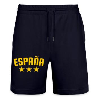 Spain 3 Star Design Yellow - Stanley/Stella Trainer Unisex Organic Jogging Shorts - dark navy - Front - Nik (191cm) & Marisol (170cm)