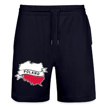 Poland flag with country outline - Stanley/Stella Trainer Unisex Organic Jogging Shorts - dark navy - Front - Nik (191cm) & Marisol (170cm)
