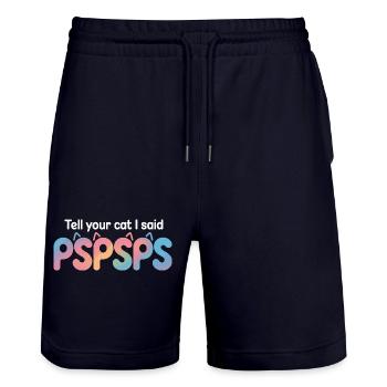 Cat Tell Your Cat Pspsps Cat Mum Meow Cats - Stanley/Stella Trainer Unisex Organic Jogging Shorts - dark navy - Front - Nik (191cm) & Marisol (170cm)