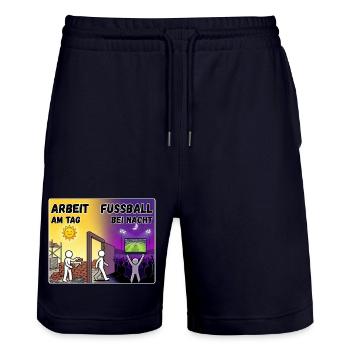 Tagarbeit und Nachtfußball - Stanley/Stella Unisex Bio Joggingshorts Trainer  - Dark navy - Vorne - Nik (191cm) & Marisol (170cm)