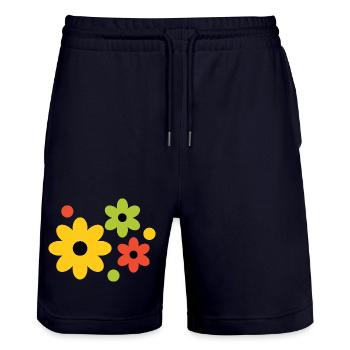 Motif de couleurs florales joyeuses - Flower Power - Short de jogging bio TRAINER Stanley/Stella unisexe - marine foncé - Devant - Nik (191cm) & Marisol (170cm)