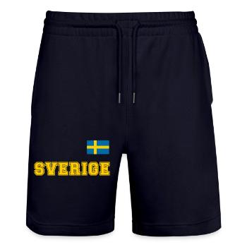 SCHWEDEN - SVERIGE Trikot Look - Flagge auf Brust - Stanley/Stella Unisex Bio Joggingshorts Trainer  - Dark navy - Vorne - Nik (191cm) & Marisol (170cm)