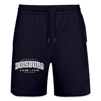 Duisburg GPS Design–Ruhrgebiet College Stil - Stanley/Stella Unisex Bio Joggingshorts Trainer  - Dark navy - Vorne - Nik (191cm) & Marisol (170cm)