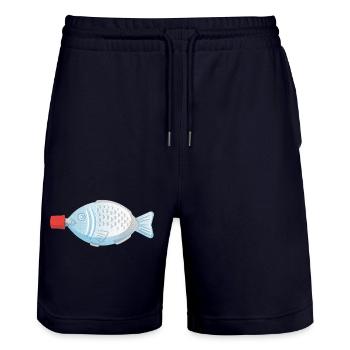 Soy Fish - Stanley/Stella Trainer Unisex Organic Jogging Shorts - dark navy - Front - Nik (191cm) & Marisol (170cm)