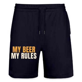 Ma bière Ma règle Bière Drôle Dit Chemise - Short de jogging bio TRAINER Stanley/Stella unisexe - marine foncé - Devant - Nik (191cm) & Marisol (170cm)