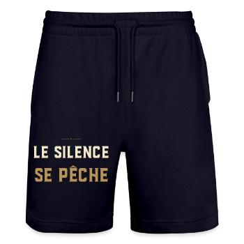 Le Silence Se Pêche - Cadeau Pêcheur - Short de jogging bio TRAINER Stanley/Stella unisexe - marine foncé - Devant - Nik (191cm) & Marisol (170cm)