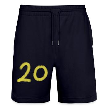 Yellow Brush Stroke 20th Anniversary - Stanley/Stella Trainer Unisex Organic Jogging Shorts - dark navy - Front - Nik (191cm) & Marisol (170cm)
