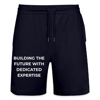 Kiwi Expert Dedicated Expertise - Stanley/Stella Trainer Unisex Organic Jogging Shorts - dark navy - Front - Nik (191cm) & Marisol (170cm)