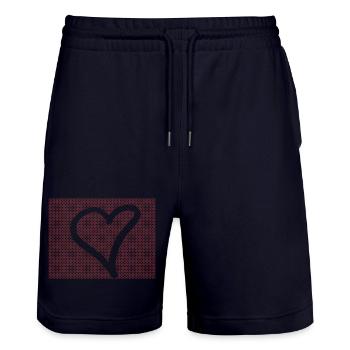 Red Dot Heart Contour - Stanley/Stella Trainer Unisex Organic Jogging Shorts - dark navy - Front - Nik (191cm) & Marisol (170cm)