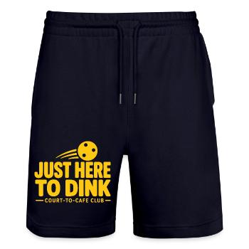 Just Here to Dink Pickleball Butter Yellow Court - Stanley/Stella Trainer Unisex Organic Jogging Shorts - dark navy - Front - Nik (191cm) & Marisol (170cm)
