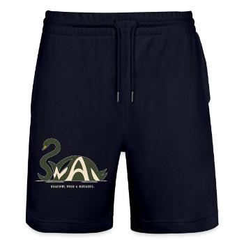 SWAN – Swan et jeux de mots - Short de jogging bio TRAINER Stanley/Stella unisexe - marine foncé - Devant - Nik (191cm) & Marisol (170cm)