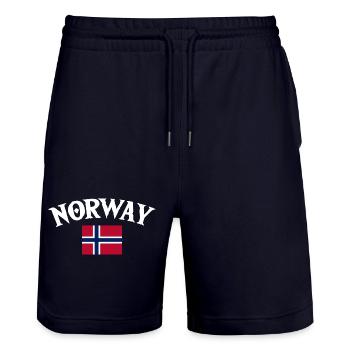 Norway Vacation Norge Fjords Travel Scandinavian - Stanley/Stella Trainer Unisex Organic Jogging Shorts - dark navy - Front - Nik (191cm) & Marisol (170cm)