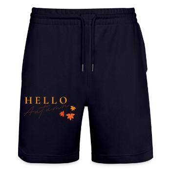 Hello Autumn | Autumn Leaves Design - Stanley/Stella Trainer Unisex Organic Jogging Shorts - dark navy - Front - Nik (191cm) & Marisol (170cm)