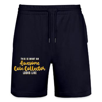Coin collector - Stanley/Stella Trainer Unisex Organic Jogging Shorts - dark navy - Front - Nik (191cm) & Marisol (170cm)