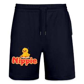 Nippie Duck - Stanley/Stella Trainer Unisex Organic Jogging Shorts - dark navy - Front - Nik (191cm) & Marisol (170cm)