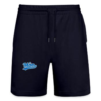 Mon Wave Script Logo - Stanley/Stella Trainer Unisex Organic Jogging Shorts - dark navy - Front - Nik (191cm) & Marisol (170cm)