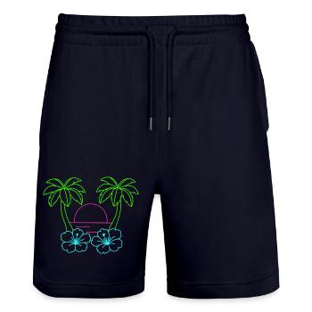 Neon Tropenstrand Sonnenuntergang - Stanley/Stella Unisex Bio Joggingshorts Trainer  - Dark navy - Vorne - Nik (191cm) & Marisol (170cm)