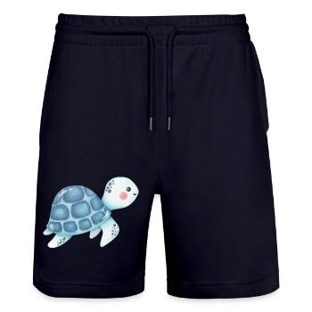 Cuddly turtle blue pattern - Stanley/Stella Trainer Unisex Organic Jogging Shorts - dark navy - Front - Nik (191cm) & Marisol (170cm)