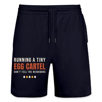 Running A Tiny Egg Cartel - Stanley/Stella Trainer Unisex Organic Jogging Shorts - dark navy - Front - Nik (191cm) & Marisol (170cm)