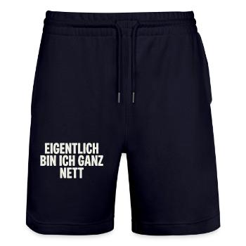 Eigentlich bin ich ganz nett - Stanley/Stella Unisex Bio Joggingshorts Trainer  - Dark navy - Vorne - Nik (191cm) & Marisol (170cm)