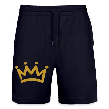 Golden Crown - Stanley/Stella Trainer Unisex Organic Jogging Shorts - dark navy - Front - Nik (191cm) & Marisol (170cm)