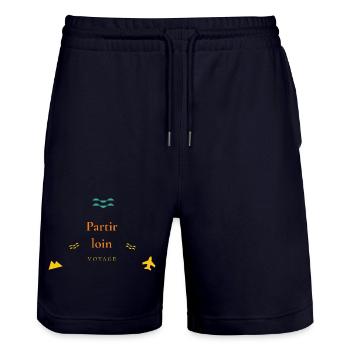 Partir loin — voyage - Short de jogging bio TRAINER Stanley/Stella unisexe - marine foncé - Devant - Nik (191cm) & Marisol (170cm)