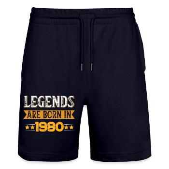 Birthday born in 1980 - Stanley/Stella Trainer Unisex Organic Jogging Shorts - dark navy - Front - Nik (191cm) & Marisol (170cm)