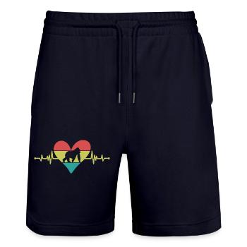 Monkey Heartbeat Heart Retro - Stanley/Stella Trainer Unisex Organic Jogging Shorts - dark navy - Front - Nik (191cm) & Marisol (170cm)