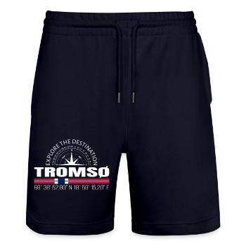 TROMSØ - Stanley/Stella Trainer Unisex Organic Jogging Shorts - dark navy - Front - Nik (191cm) & Marisol (170cm)