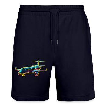 Airplane Comic Style - Stanley/Stella Trainer Unisex Organic Jogging Shorts - dark navy - Front - Nik (191cm) & Marisol (170cm)