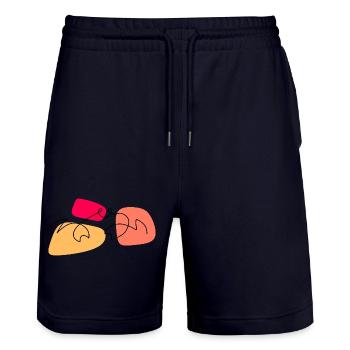 Lineart crab with color background - Stanley/Stella Trainer Unisex Organic Jogging Shorts - dark navy - Front - Nik (191cm) & Marisol (170cm)