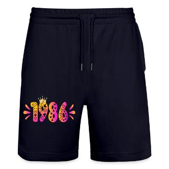 Birthday 1986 Birthday Crown - Stanley/Stella Trainer Unisex Organic Jogging Shorts - dark navy - Front - Nik (191cm) & Marisol (170cm)