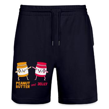 Peanut butter - Stanley/Stella Trainer Unisex Organic Jogging Shorts - dark navy - Front - Nik (191cm) & Marisol (170cm)