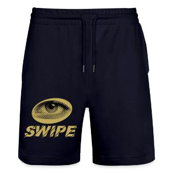 Golden Eye Halftone Swipe - Stanley/Stella Trainer Unisex Organic Jogging Shorts - dark navy - Front - Nik (191cm) & Marisol (170cm)