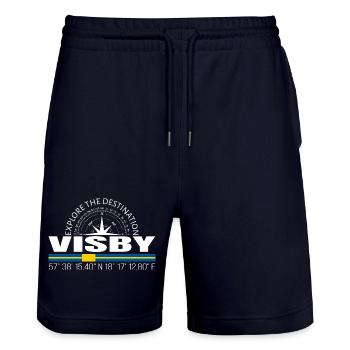 Visby - Stanley/Stella Trainer Unisex Organic Jogging Shorts - dark navy - Front - Nik (191cm) & Marisol (170cm)