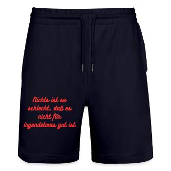 HN Nichts ist so schlecht Spruch Rot - Stanley/Stella Unisex Bio Joggingshorts Trainer  - Dark navy - Vorne - Nik (191cm) & Marisol (170cm)