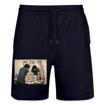 mustard gas - Stanley/Stella Trainer Unisex Organic Jogging Shorts - dark navy - Front - Nik (191cm) & Marisol (170cm)