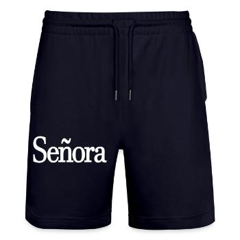 Señora Engagement Bride To Be Wedding Party - Stanley/Stella Trainer Unisex Organic Jogging Shorts - dark navy - Front - Nik (191cm) & Marisol (170cm)