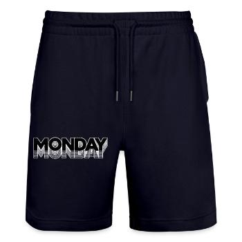 Montag Echo Neon Typografie - Stanley/Stella Unisex Bio Joggingshorts Trainer  - Dark navy - Vorne - Nik (191cm) & Marisol (170cm)