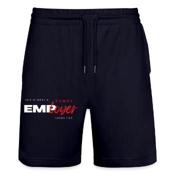 Funny Gifts for Employer Cheff Chef - Stanley/Stella Trainer Unisex Organic Jogging Shorts - dark navy - Front - Nik (191cm) & Marisol (170cm)