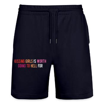 LGBT Pride Month - Küssende Mädchen - Lesbisches Paar - Stanley/Stella Unisex Bio Joggingshorts Trainer  - Dark navy - Vorne - Nik (191cm) & Marisol (170cm)