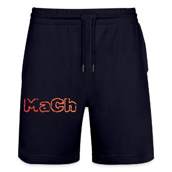 MaCh lettering orange - Stanley/Stella Trainer Unisex Organic Jogging Shorts - dark navy - Front - Nik (191cm) & Marisol (170cm)