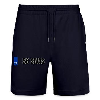58 Sivas Kennzeichen | Türkisches Kennzeichen - Stanley/Stella Unisex Bio Joggingshorts Trainer  - Dark navy - Vorne - Nik (191cm) & Marisol (170cm)