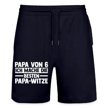Dad of 6 children - Stanley/Stella Trainer Unisex Organic Jogging Shorts - dark navy - Front - Nik (191cm) & Marisol (170cm)