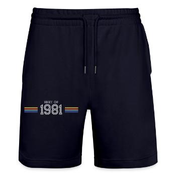Best Of 1981 Funny Gift T-Shirt - Stanley/Stella Unisex Bio Joggingshorts Trainer  - Dark navy - Vorne - Nik (191cm) & Marisol (170cm)