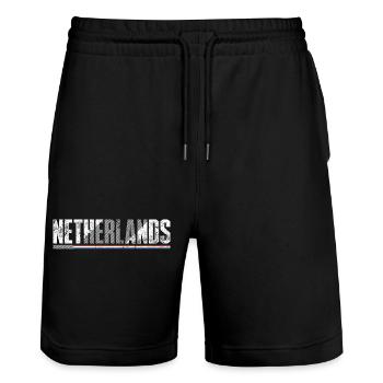 Niederlande Distressed Flagge Typografie - Stanley/Stella Unisex Bio Joggingshorts Trainer  - Schwarz - Vorne - Nik (191cm) & Marisol (170cm)